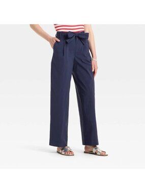 K-224 A New Day Women's Size 6 Navy Belted Wide-Leg Pants Stretch